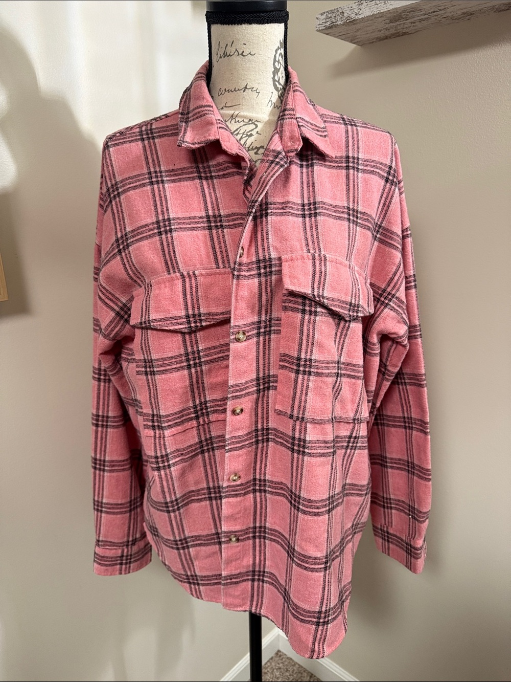 Women’s Pink Plaid Button-Up Shirt - Medium